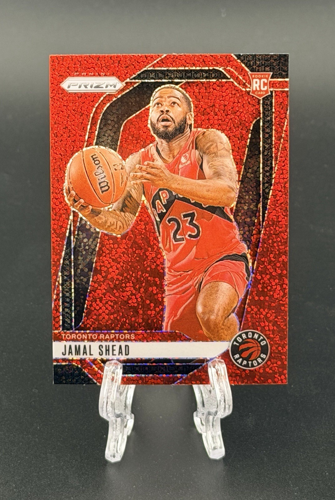 2024-25 Panini Prizm Jamal Shead Prizms Red Sparkle RC #241 Raptors Rookie