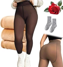 Fleece Lined Tights Compression Band Model One-Seam Translucent Fleece Lined 