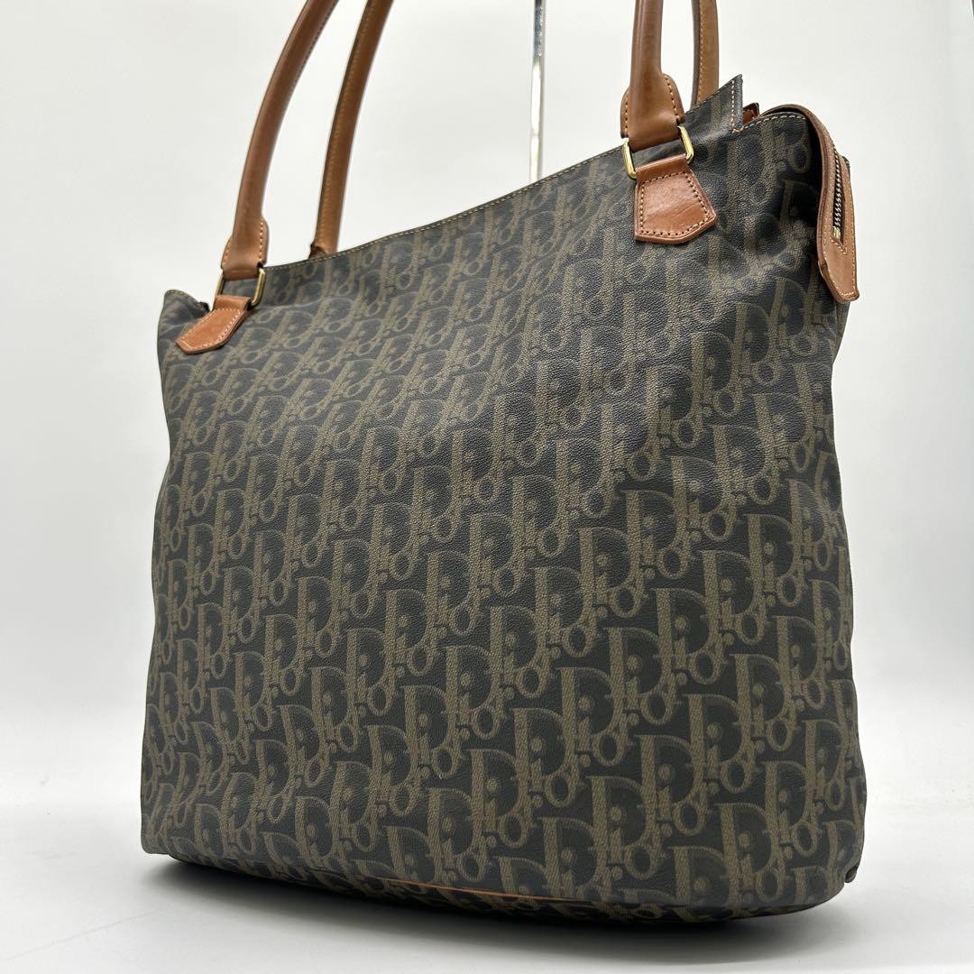 Authentic Christian Dior Oblique PVC Leather Tote Bag in Khaki