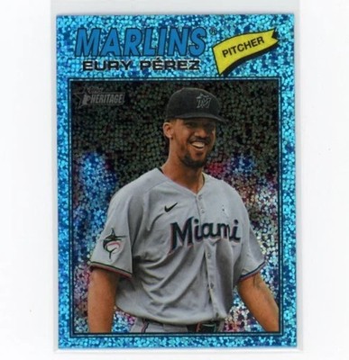 2026 Topps Heritage Chrome Blue Sparkle #18 Eury Perez Miami Marlins
