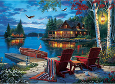500 Piece Puzzles for Adults, Serene Lake Cabin Retreat Jigsaw Puzzle, Lakeside
