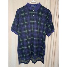1990s Polo Ralph Lauren Plaid Tartan Preppy Country Club Old Money Polo Shirt L