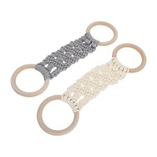 2pcs Kitchen Dish Towel Holders, Crochet and Wood Double Loop Ring