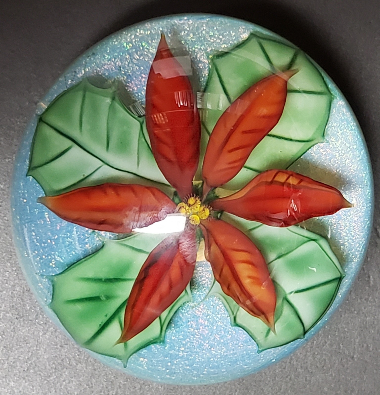 Daniel Salazar Lundberg Studios Christmas Holiday Poinsettia Paperweight