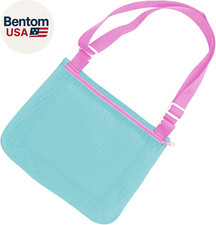 Colorful Mesh Beach Bag Adjustable Kids Quick Dry Net Tote for Seashell Collecti