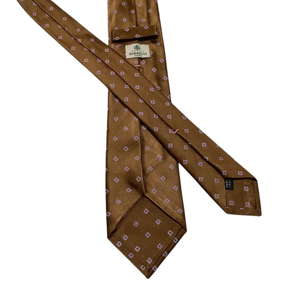 Галстук LUIGI BORRELLI NAPOLI шелковый СЕМИКРАТНЫЙ XL ИТАЛИЯ роскошный геометрический коричневый б/у в отличном состоянии - Изображение 3 из 4