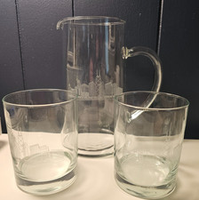 Vintage Chicago Skyline Sears Tower Etched Pitcher & Old Fashioned Glasses