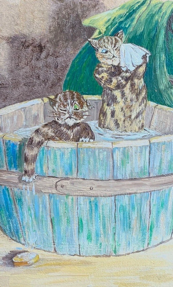 1996 Style of Louis Wain Cats at ‘Bath Time’ oil on board Circa 29cm x 34cm  - Image 4 of 4