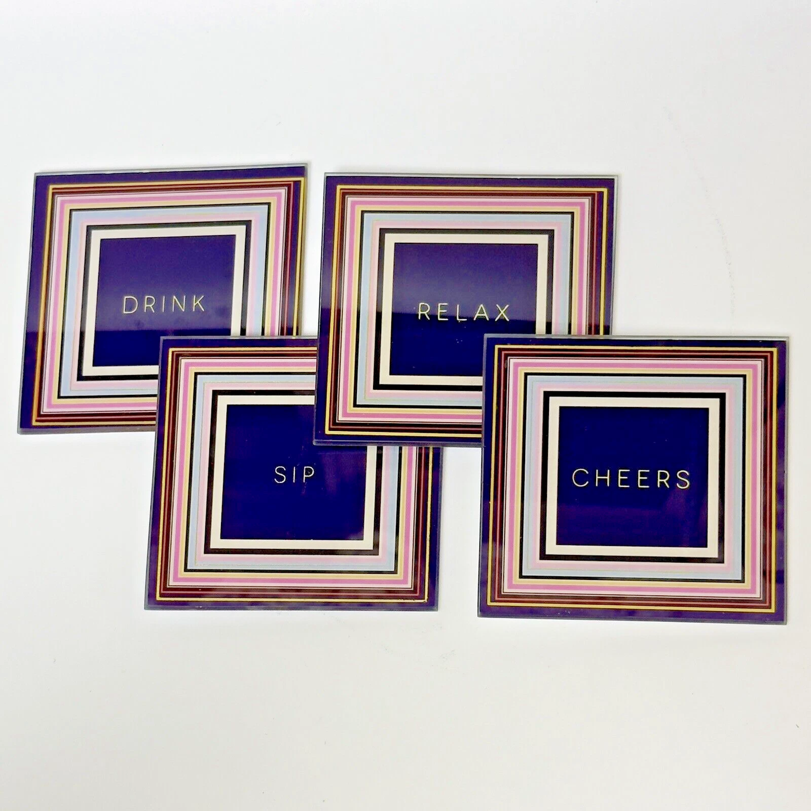 Macys exclusive Trina Turk art classic ceramic art deco glass coaster w feet new