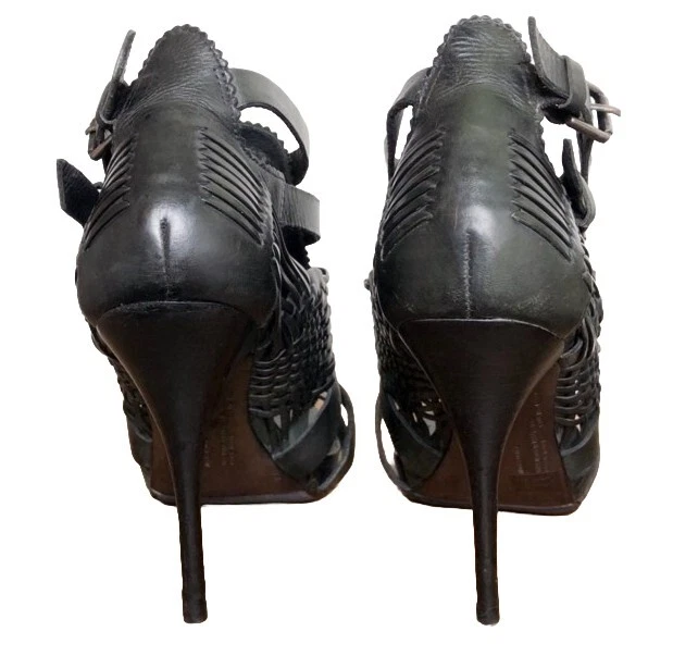 Bomba Allsaints Spitalfields Punta Abierta Talla 9 EE. UU. / 39 Negra Doble Correa Foto 4 de 4