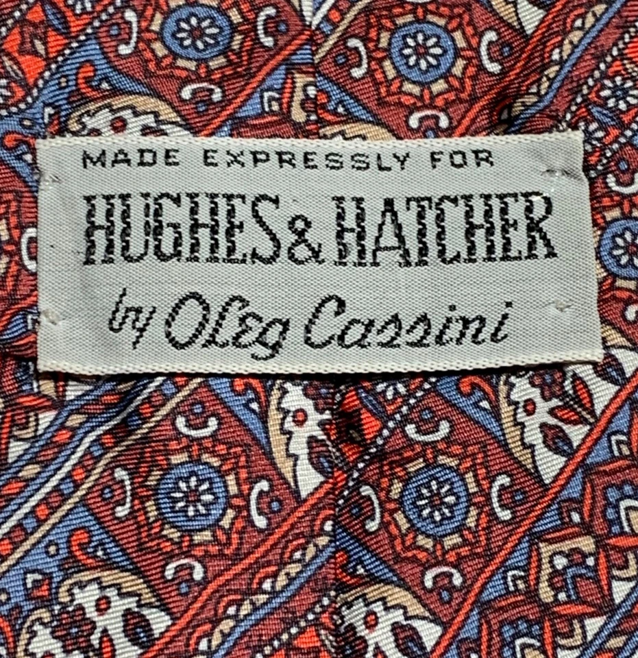 Corbata OLEG CASSINI VINTAGE - ¿Morisca? Patrón en Rojo Rosa Azul Blanco Caqui Foto 3 de 4
