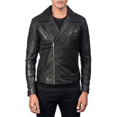 Men's Genuine Black Real Leather Biker Jacket Motorcycle Lambskin Leather Jacket