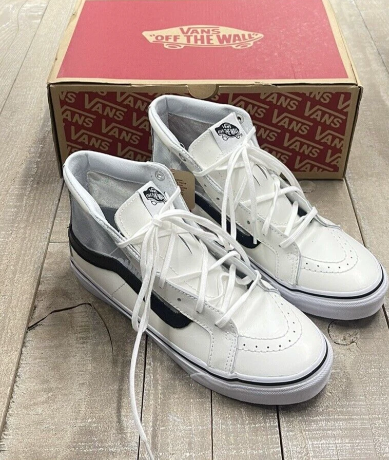 Sneakers ""mesh"" nuove con scatola Vans SK8 Hi slim tagliate con maglia bianche taglia: 7