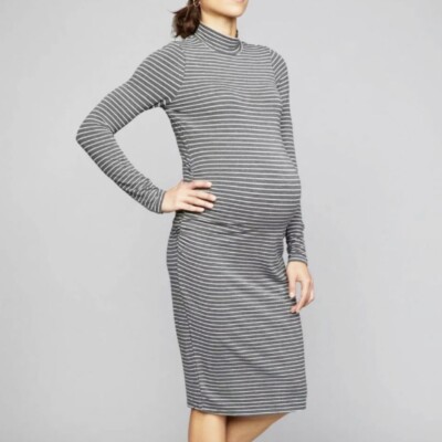 NEW A Pea in the Pod Grey Striped Curvy Fit Mock Neck Maternity Dress NWT  Sz XS | eBay