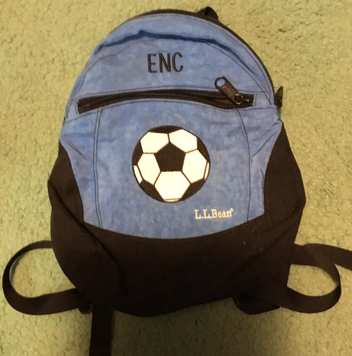 LL Bean Small(12”) Blue Backpack With Soccer Ball On Front u0026 Zipper On  Front | eBay
