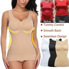 Women Camisole Built In Bra Padded Tank Tops Body Shaper Tummy Control Shapewear