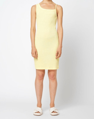 John Elliott Cotton Ribbed Asymmetrical Yellow/Pollen Tank Dress Size 3/Large NW