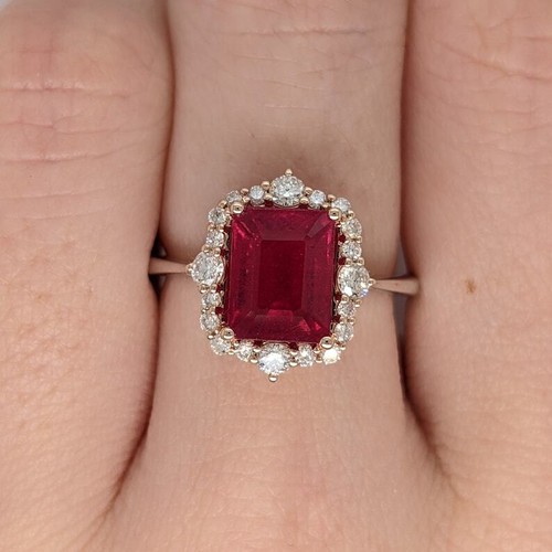 3.11 Ct Ruby & Lab Grown CVD Diamond Prong Ring 14K Solid Multi-Tone Gold - Picture 4 of 6