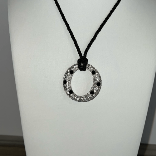 Crystal Encrusted O Ring Necklace Clear And Black Crystals Cord Bohemian Classic