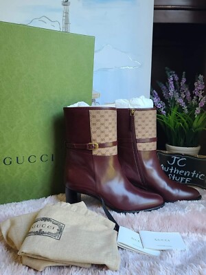 GUCCI Quentin GG Mignon leather bootie in vintage bordeaux/dusty brown color 6.5