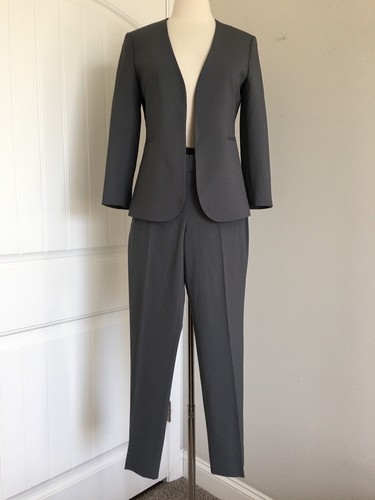 THEORY LINDRAYIA STRAIGHT TROUSERS OPEN FRONT CEMENT BLAZER PANTS SET SUIT SZ 2 - Picture 6 of 10