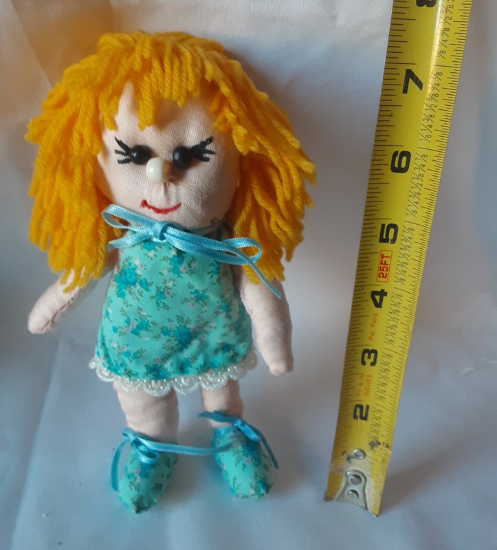 Rag Doll Blonde Hair Handmade Cloth OOAK Blue Dress