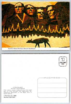 Mitchell CORN PALACE w/ PANEL SHOWING MOUNT RUSHMORE South Dakota Postcard c103