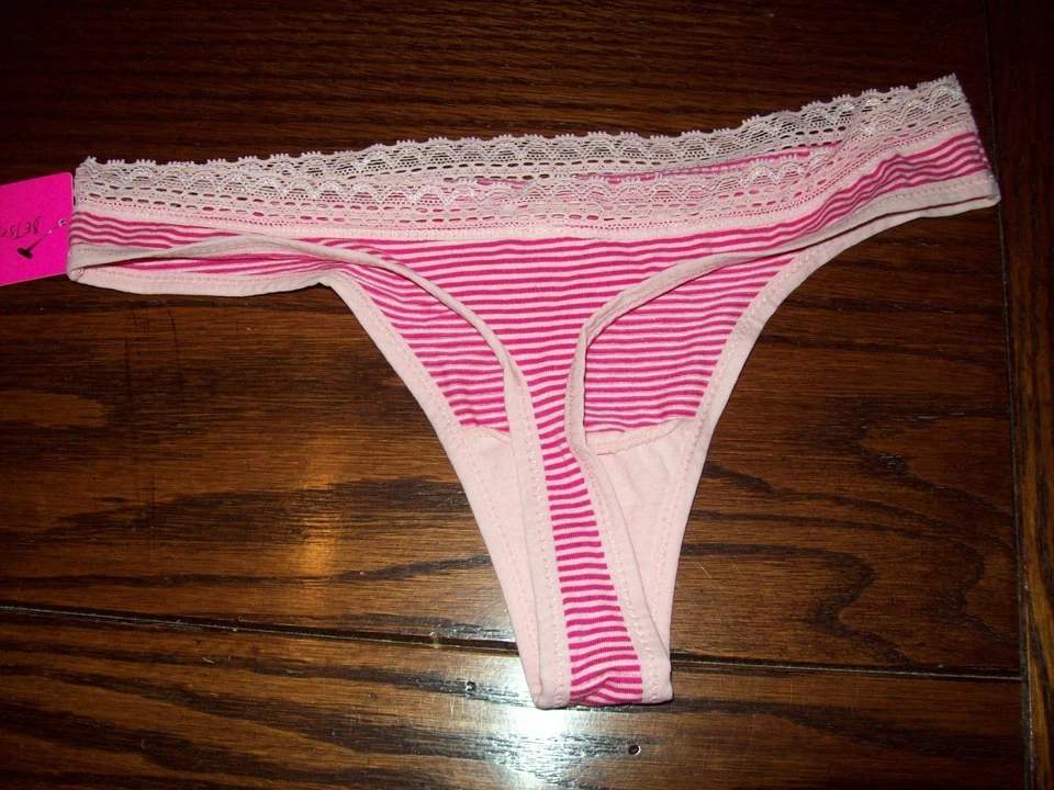 NUEVO CON ETIQUETAS TANGA BETSEY JOHNSON ALGODÓN SPANDEX CON BRAGAS DE ENCAJE ROSA RAYA J2075 S Foto 2 de 2