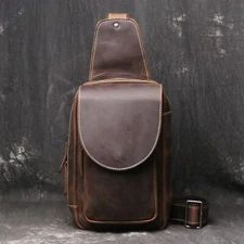 Men’s Leather Crossbody Sling Bag Chest Bag Vintage Shoulder Bag