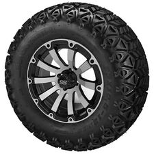 (4) Golf Cart 23x10.50-12 Black Trail Tires on 12x7 Black/Machined Beast Wheels