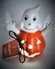 Led Light Up Halloween Ceramic Jack O' Lantern Baby Pumpkin Ghost - NO FRAGRANCE