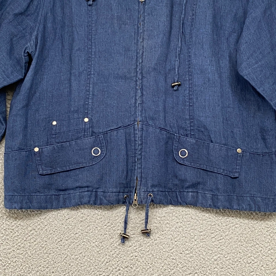Chicos Jacket Womens 2 / Large 100% Linen Blue Roll Tab Sleeves Chambray - Image 3 of 4