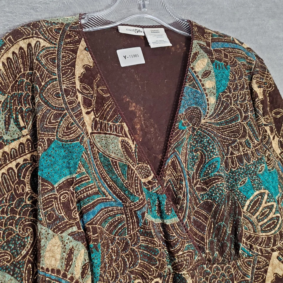 East 5 женщин Топ большой коричневый блузка пейсли искусственного надежном 3/4 рукав - Изображение 2 из 4