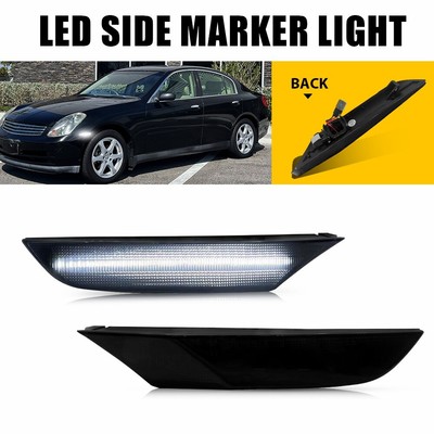 2x Smoked White Front LED Side Marker Light for 2001-2006 Nissan Skyline 4-door