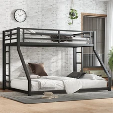 Twin XL Over Queen Metal Bunk Bed with Ladder and Slats Support for Adults Teens