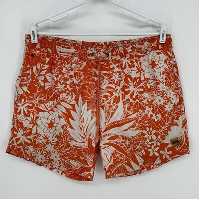 Hugo Boss Swim Trunks Mens Large Orange Tropical Floral Leaf Swim Shorts  Lined