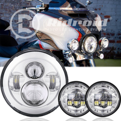 Chrome 7'' inch LED Headlight Hi/Lo Beam+4.5'' Fog Light Kit For Harley Motorcycle