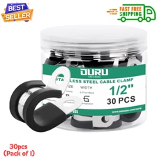 30Pcs 1/2 Inch Stainless Steel Cable Clamps,Rubber Coated Cushioned Insulated...