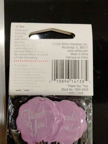 Thank You Bag Ties 15 ct from Wilton 8938 - Picture 3 of 4