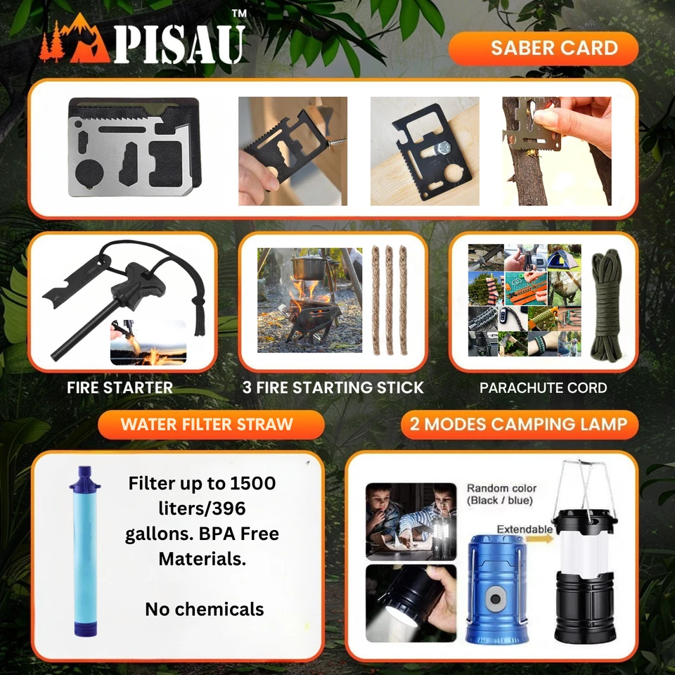 PISAU Professional Survival Kit 20 in 1 Tactical Gear for Camping Hunting Hiking - image 2 of 4