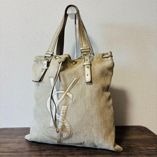 Yves Saint Laurent Kahala Canvas Tote Beige YSL Monogram Shoulder Bag Authentic