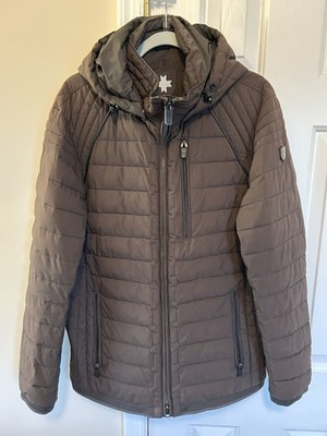 wellensteyn LARGE (German) Men s Quilted Insulated Winter Jacket Brown Hooded Fu