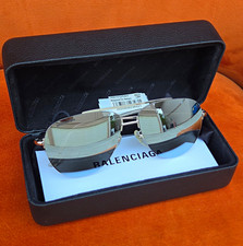 Balenciaga Square Rimless Sunglasses Silver Metal Frame Blue Mirrored Lens