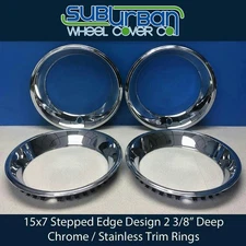 15" Stepped Edge 2 3/8" Chrome Stainless Steel 15x7 Wheel Trim Beauty Rings SET