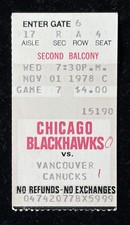 1978 hockey ticket Bobby Orr last NHL game Boston  Bruins Blackhawks Canucks 🏒