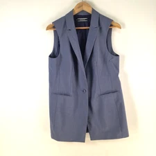 Basque womesn blazer vest size 12 blue sleeveless city office work smart 114688