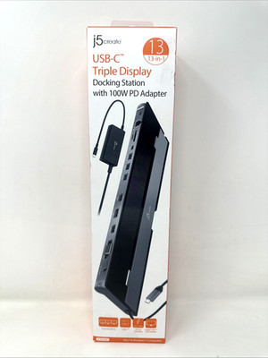 j5create USB Type C Docking Station with 100W PD Charger - Supports 3 Display