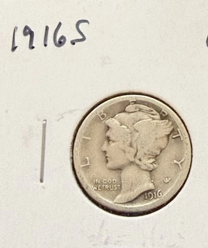 1916-S Mercury 90% Silver Dime, VG, 1st Year, Free Ship