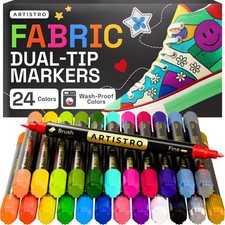 24 Dual-Tip Fabric Markers - Fabric Decorating Kit - Permanent for Clothes - ...