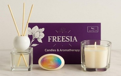 Freesia Perfume Aroma Set: 1 Ambient Perfume + 1 Soap + 1 Candle 